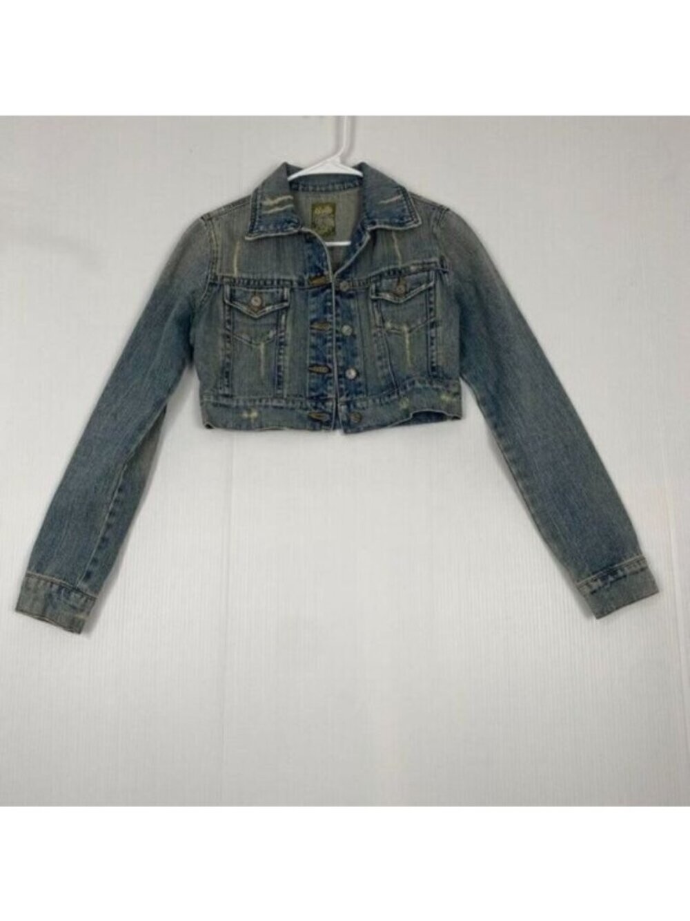 Teens  Distressed Denim Jean Cropped Jacket Size Medium see measurements